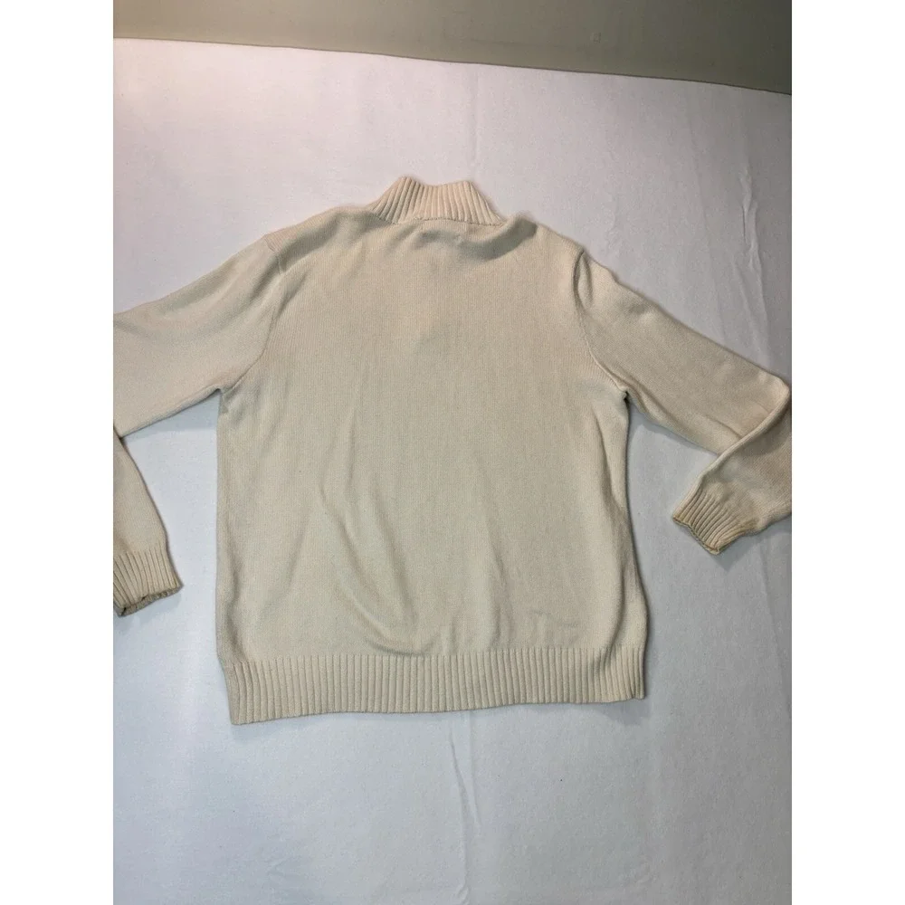 Polo Ralph Lauren Mens Sweater Cream 100 Cotton 1/4 Zip Button Collar L‎